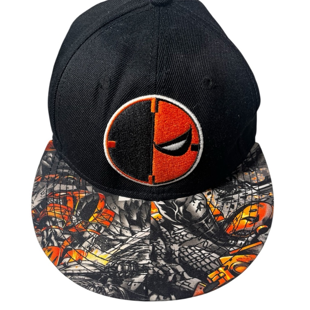 Marvel Deathstroke Snapback Hat Black Orange Comic Graphic Flat Brim Adjustable